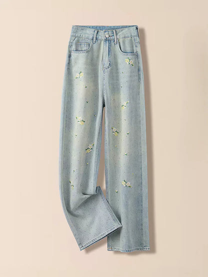Floral Embroidered Relaxed Wide-Leg Jeans TK0514
