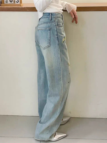 Floral Embroidered Relaxed Wide-Leg Jeans TK0514