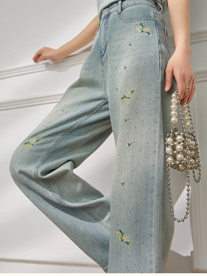 Floral Embroidered Relaxed Wide-Leg Jeans TK0514