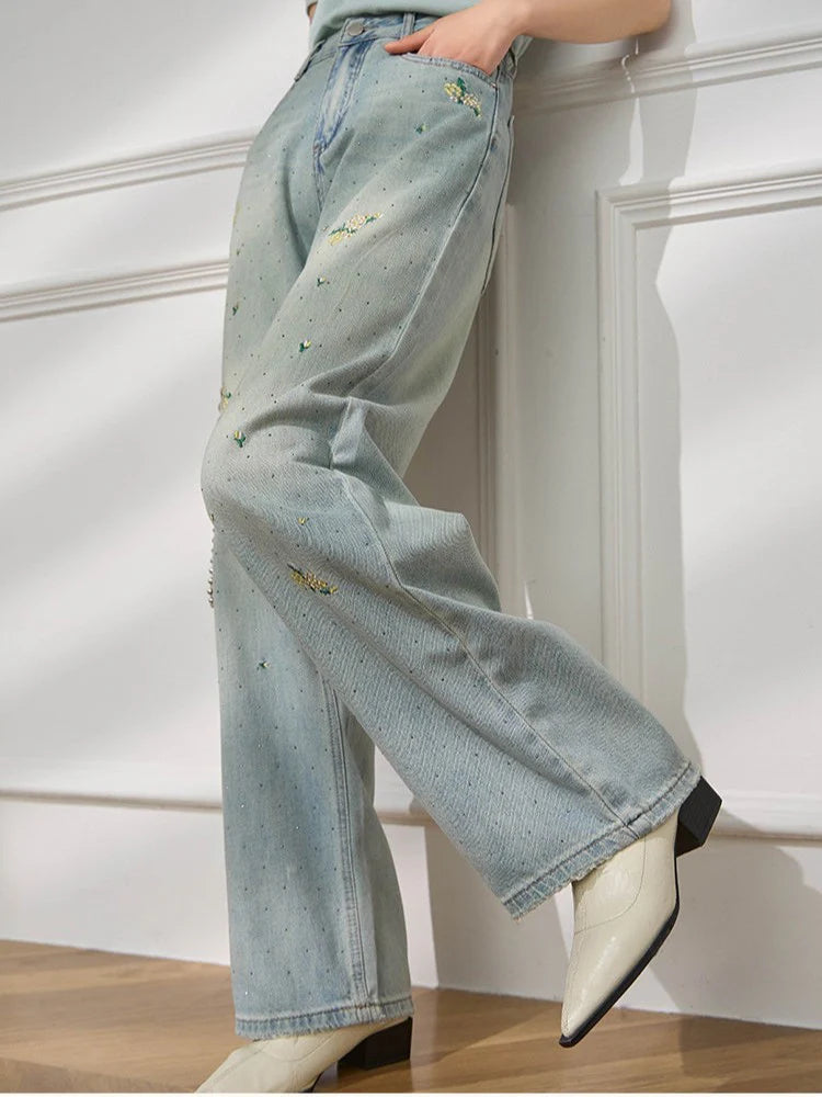 Floral Embroidered Relaxed Wide-Leg Jeans TK0514