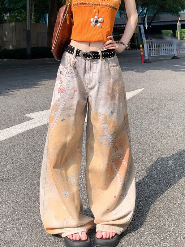 Chain Print Wide Leg Jeans TK0515