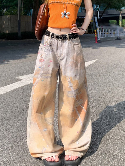 Chain Print Wide Leg Jeans TK0515