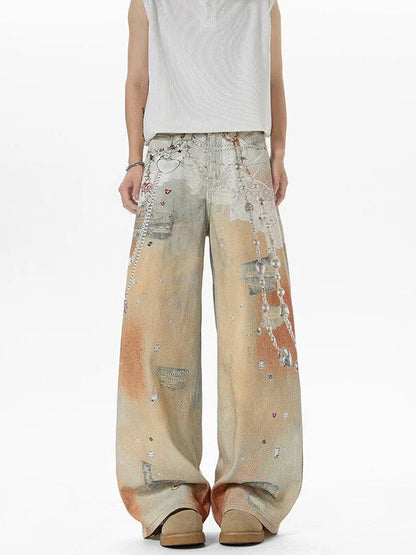 Chain Print Wide Leg Jeans TK0515