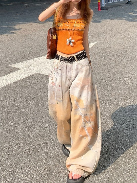 Chain Print Wide Leg Jeans TK0515