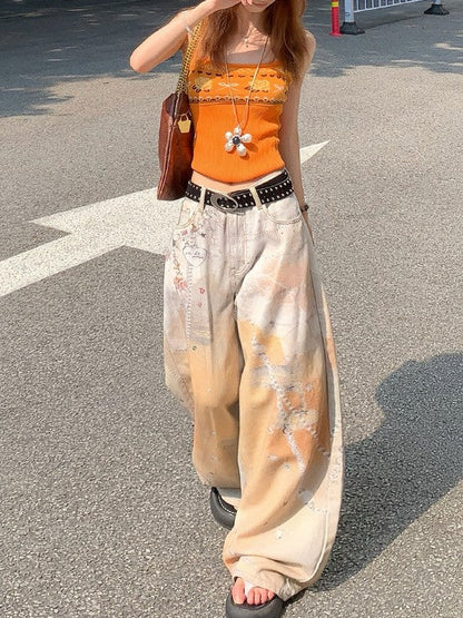 Chain Print Wide Leg Jeans TK0515