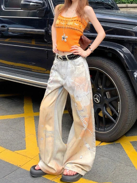 Chain Print Wide Leg Jeans TK0515