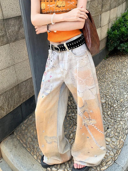 Chain Print Wide Leg Jeans TK0515