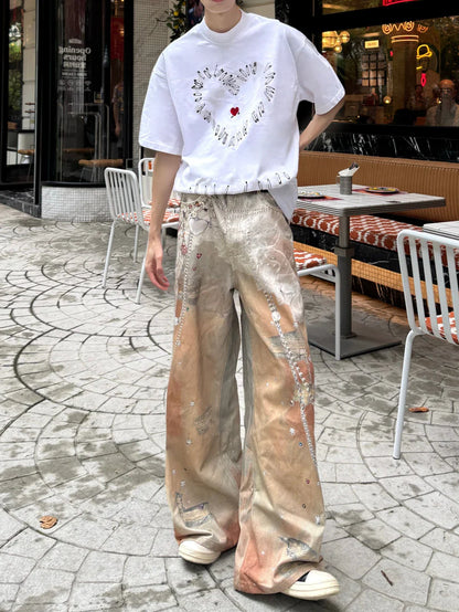 Chain Print Wide Leg Jeans TK0515