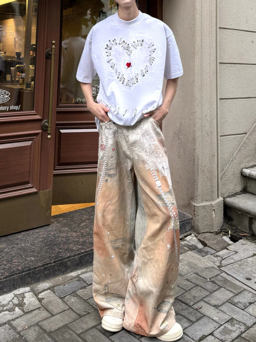 Chain Print Wide Leg Jeans TK0515