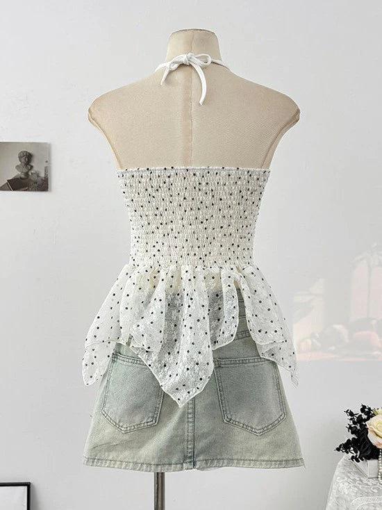 Polka Dot Lace Ruffle Tube Top TK0523