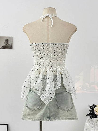 Polka Dot Lace Ruffle Tube Top TK0523
