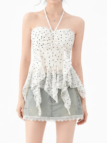 Polka Dot Lace Ruffle Tube Top TK0523