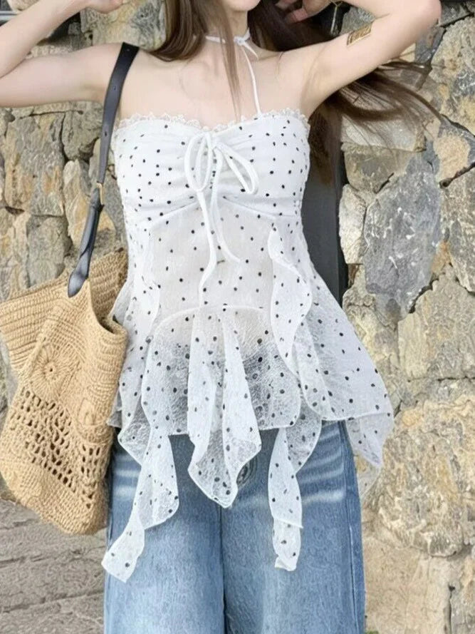 Polka Dot Lace Ruffle Tube Top TK0523
