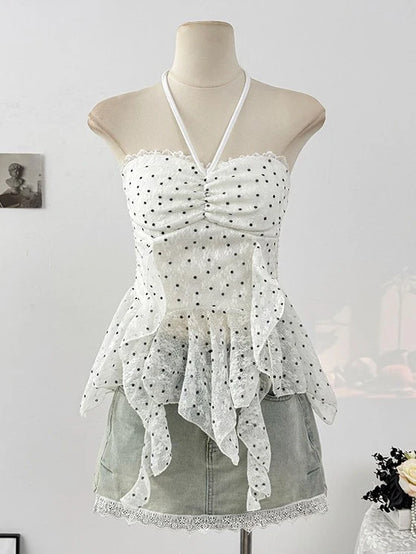 Polka Dot Lace Ruffle Tube Top TK0523