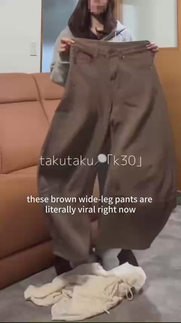 Brown Curved Design Wide Pants TK0214