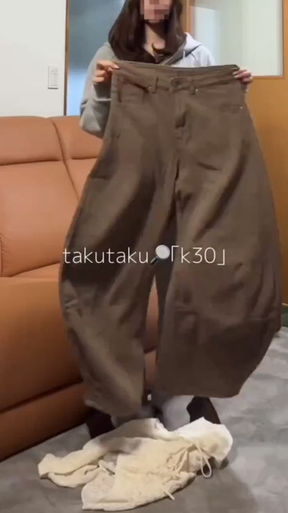 Brown Curved Design Wide Pants TK0214