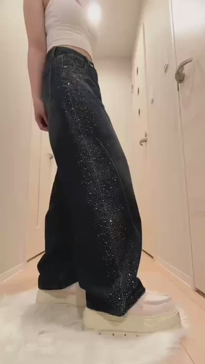 Rhinestone Wide Leg Jeans TK0484